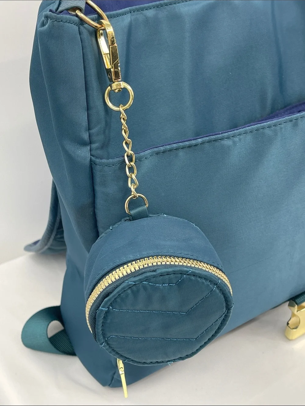 Isaac Mizrahi Purple Interior Backpack /BAG with Teal OUTSIDE Trim